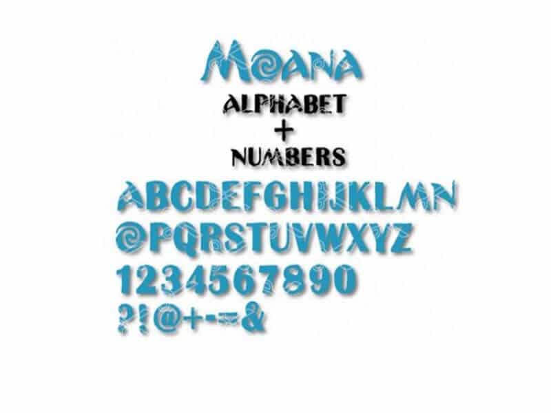 Moana Font Alphabat Numbers